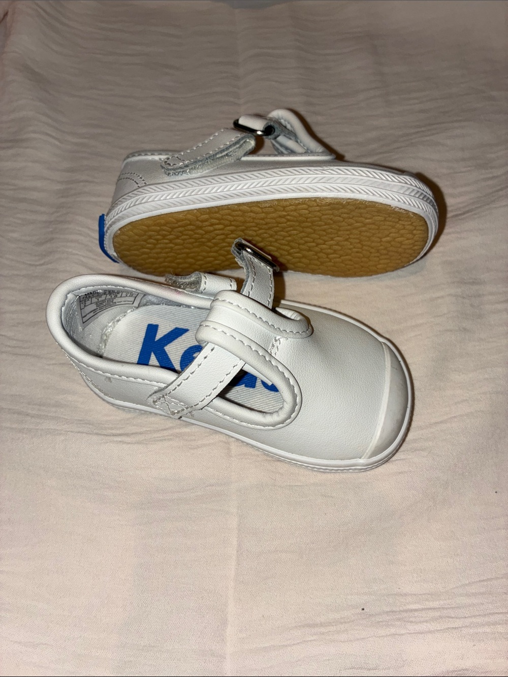 Keds White Baby Walker Velcro Shoes with Blue Logo